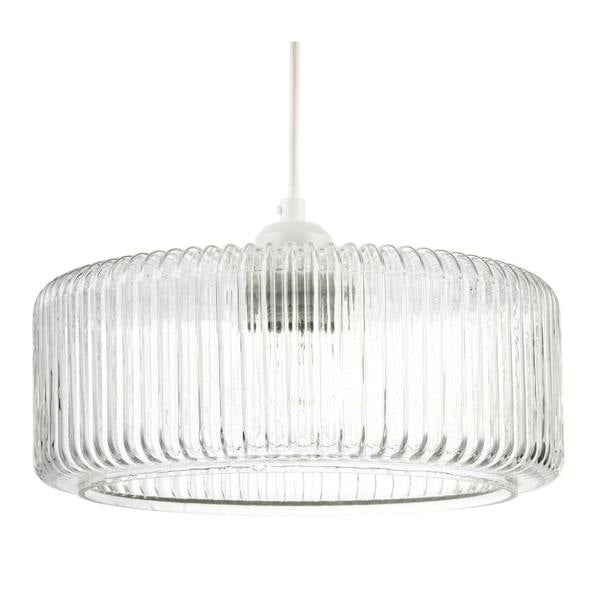 Modern Low Profile Drum Shaped Pendant Shade with Vertical Ribbing Image 1