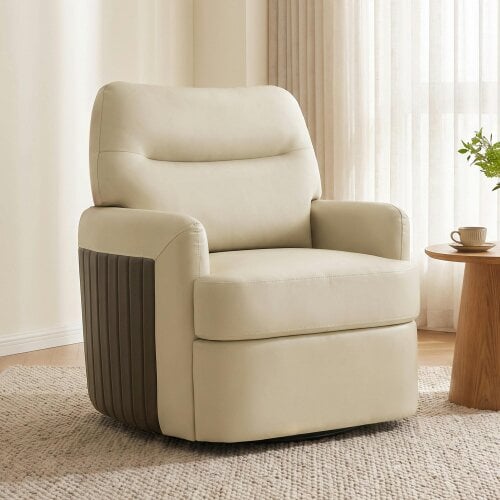 HOMCOM 360° Swivel Accent Chair, Modern Armchair, Thick Cushion, Cream