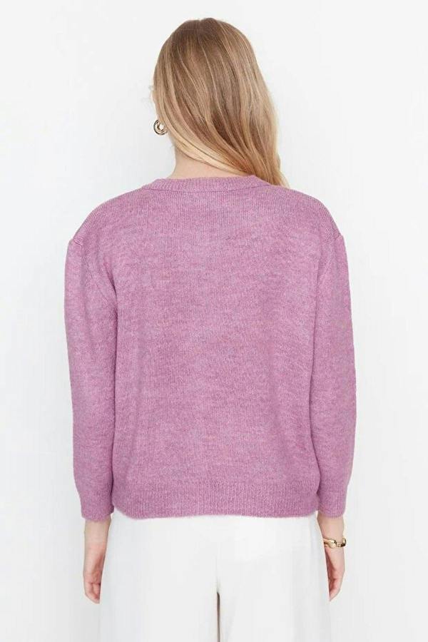 WOVCOR Soft-Textured Knit Cardigan with Jewelry Button Detail