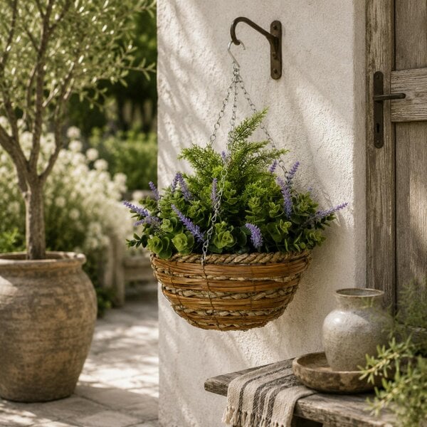Wyld Haus Georatti Set Of 2 Hanging Artificial Lavender Flower Pots For Indoor Display
