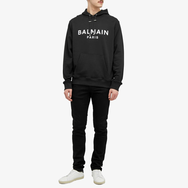 Balmain Paris White Classic Logo Hoodie - Black