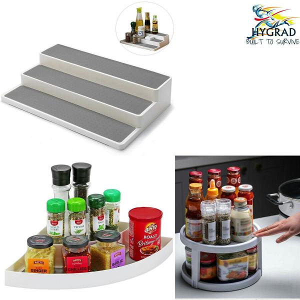 HYGRAD BUILT TO SURVIVE 3/2 Tier Shelf Jar Rack Holder Cupboard Corner Organiser Storage Kitchen Tool UK