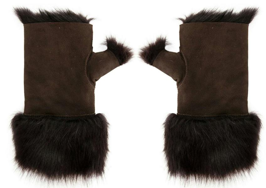 Infinity Leather Womens Shearling  Mittens Fingerless Cuffs Toscana Suede Sheepskin Fur
