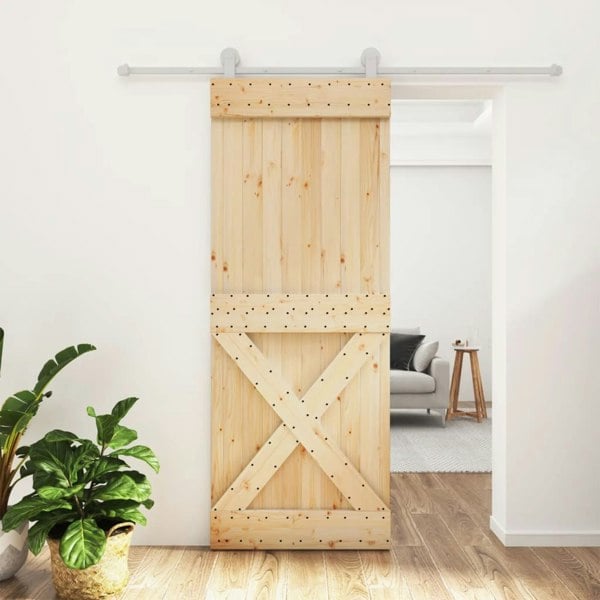 Berkfield Sliding Door with Hardware Set 80x210 cm Solid Wood Pine