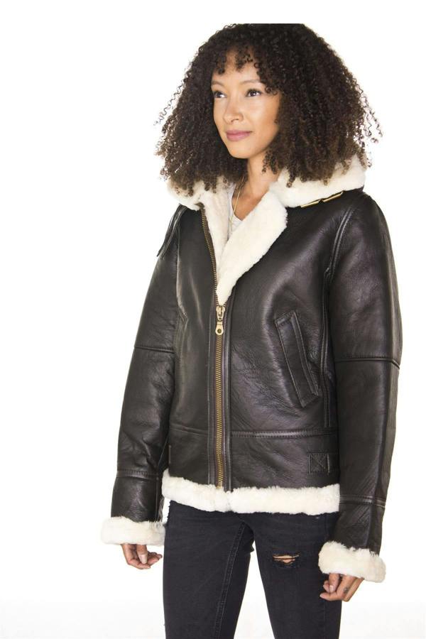 Infinity Leather Womens Hooded Sheepskin Flying Leather Jacket-Orford