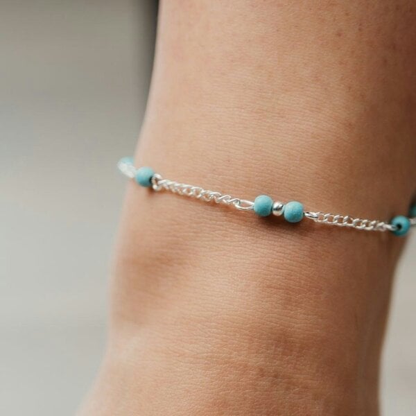 The Colourful Aura Turquoise Silver Beaded Sea Beach Surf Summer Anklet