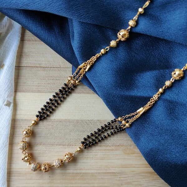 The Colourful Aura Gold Black Beaded Indian Asian Nazar Mangalsutra Choker Necklace