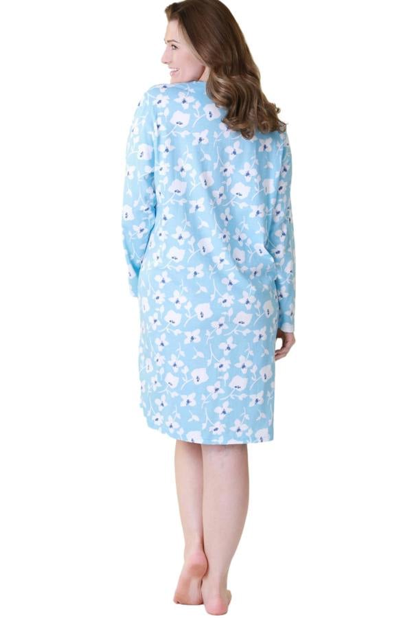 Camille Womens 100% Organic Cotton Classic Knee Length Long Sleeved Nightdress