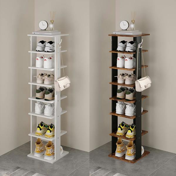 Living and Home 8-Tier Shoe Rack with Hooks for Entryway