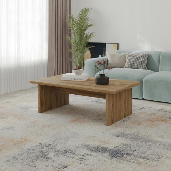 Decortie Modern Scandi Design 120cm Rectangular Coffee Table with Soft Corner Edges, Flat-Panel Legs, Living Room, Natural Oak