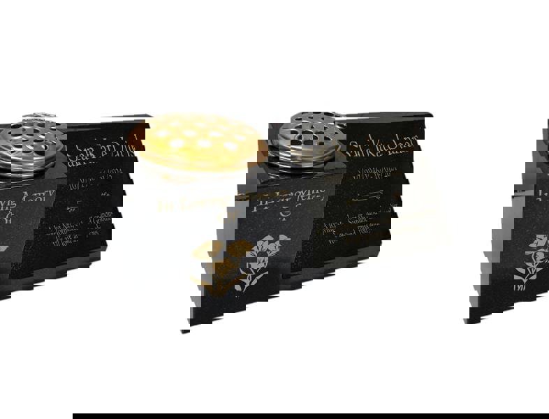 Memorials Direct Granite Memorial Vase and Plaque Combination – Lily Design, Solid Granite (16x6x6”) with Flower Pot Insert