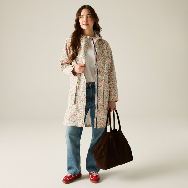 Regatta Womens/Ladies Cath Kidston Ditsy Floral Long Length Waterproof Jacket - Cream Harmony