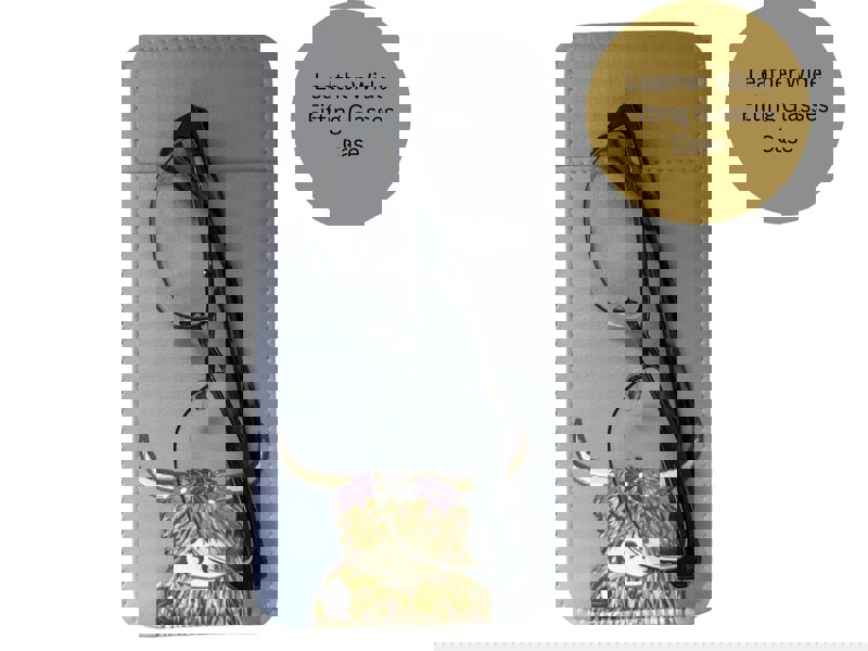 Mala Leather Highland Cow Leather Glasses Case