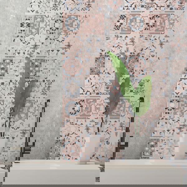 WT1562 - Menara Pink and Grey Cement Moroccan Wall Tile Sticker Set - 15 cm x 15 cm - 24 pcs