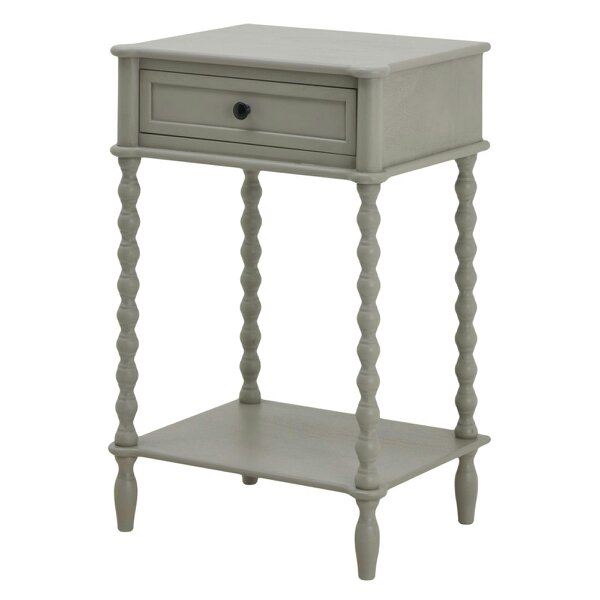 Wyld Haus Thuy Grey Wood One Drawer Side Table Bottom Shelf