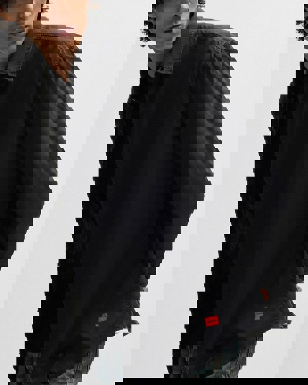 HUGO Ermo Mens Slim-Fit Shirt in Stretch-Cotton Canvas  - Black 001 - CHO - Designer Mens Shirts