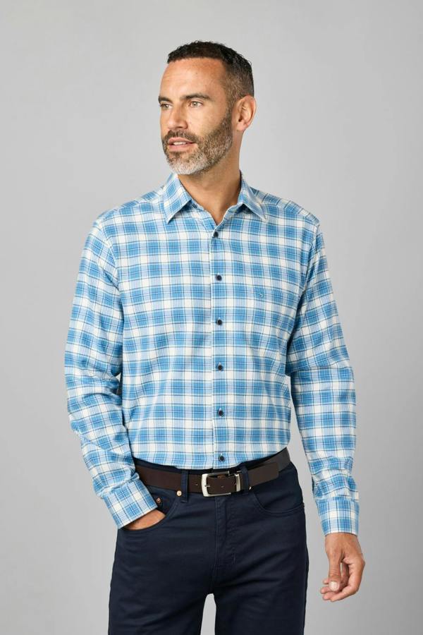 Double TWO Blue Check Flannel Long Sleeve Shirt