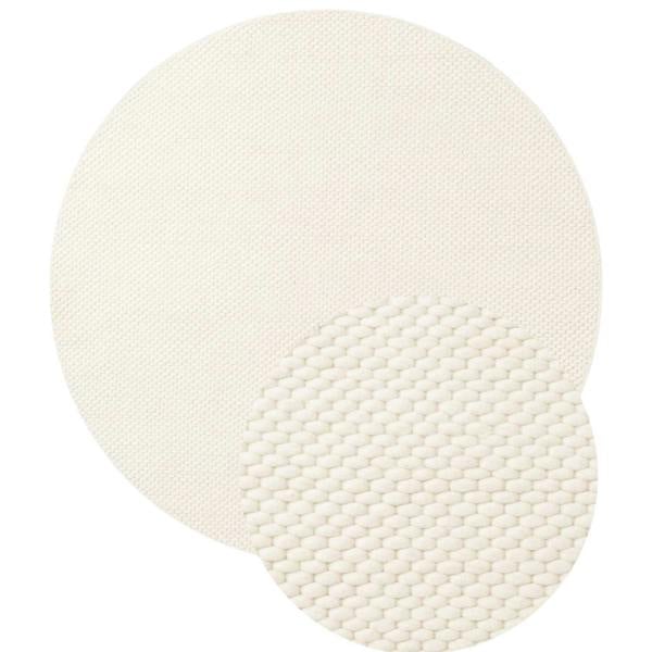 Round white rug with a textured pattern on a white background