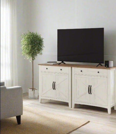 Modcraft Farmhouse Sideboard Cabinet, Rustic White and Honey Brown, 80 x 40 x 80 cm, Storage Unit with Drawer,