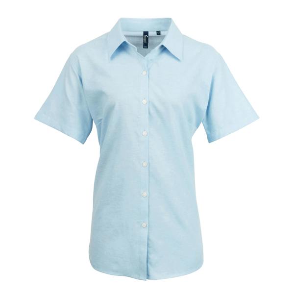 Premier Womens/Ladies Signature Oxford Short Sleeve Work Shirt - Light Blue