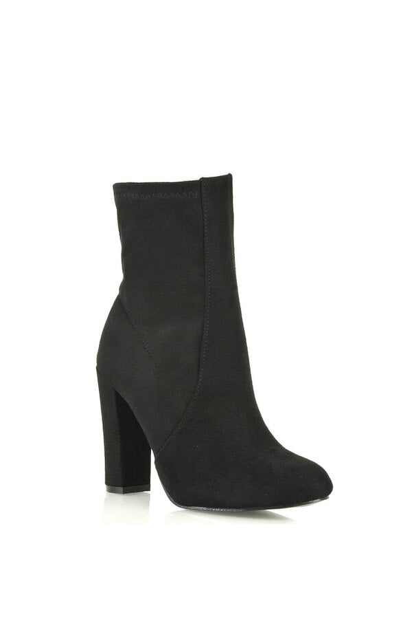 XY LONDON Block High Heeled Zip-up Stretch Sock Ankle Boots