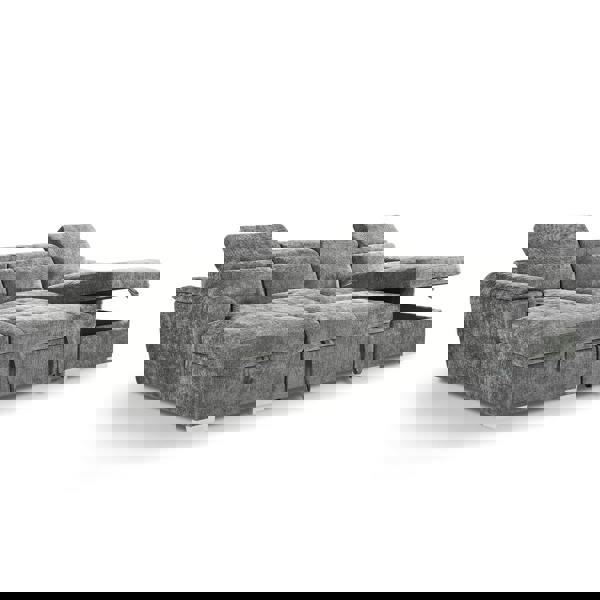 Furnishings For Less Alora 4–5 Seater Grey Fabric U-Shaped Sofa with Storage & Headrests