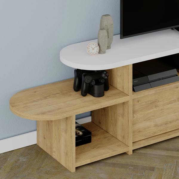 Decortie Lyra Modern TV Stand Multimedia Centre TV Unit Oak White With Storage Cabinet 167cm