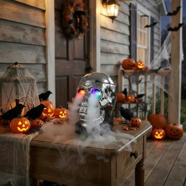Garden Greatness Eerie Silver Skull Fog Machine Decoration