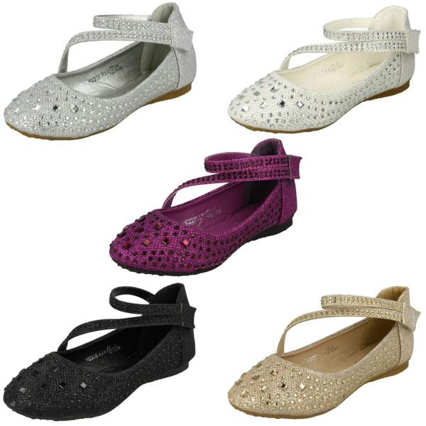 Spot On Girls Spot On Glitter Flat Ballerina Party Shoes H2335