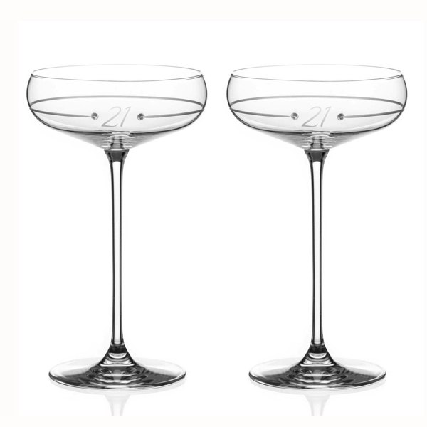 Diamante 21st Birthday Champagne Saucers - Set of 2