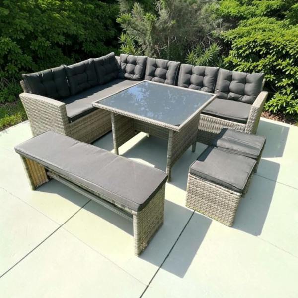 The Garden Marketplace Norfolk Rattan Weave Luxury Garden 10 seater Corner Set Complete With Cushions