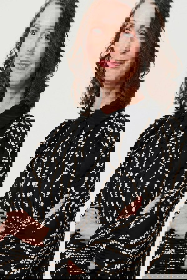 Black | Printed Long Sleeve Shirt Short Dress
