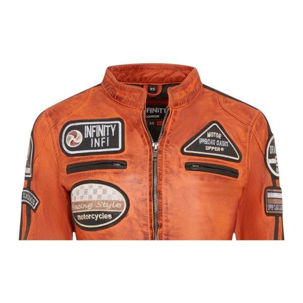 Infinity Leather Womens Leather Biker Racing Badges Jacket-Agadir