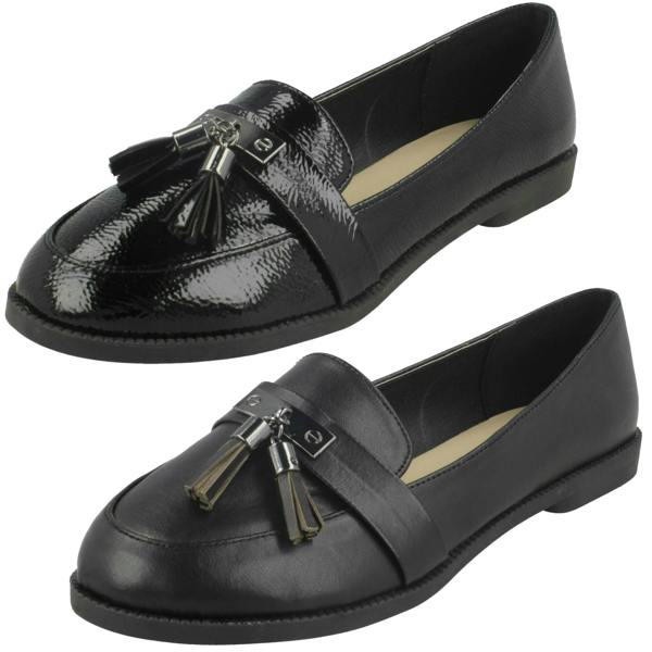 Spot On Ladies Spot On Tassel Trim Loafer Shoes F80418