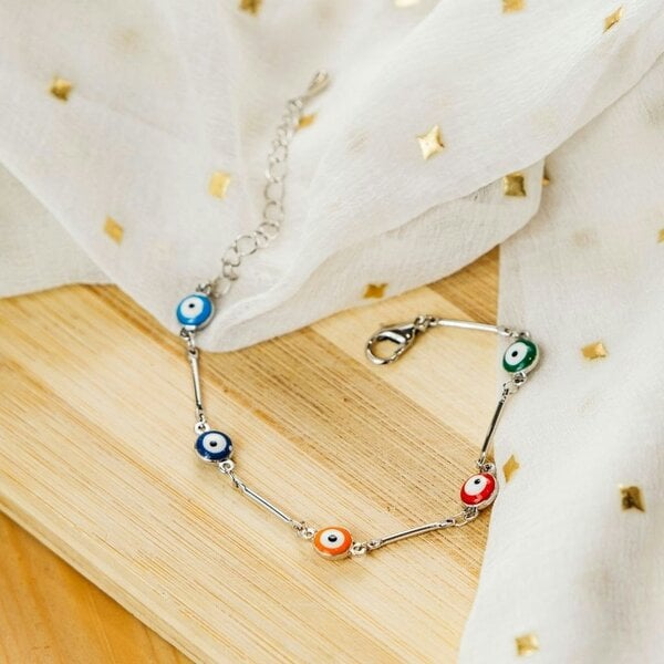 The Colourful Aura Gold and Silver Evil Eye Charm Dainty Minimalist Protection Bracelet