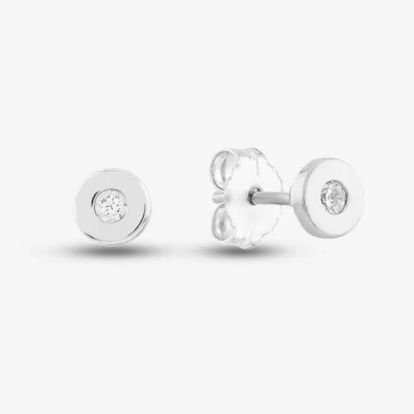 T. H. Baker 9ct White Gold Cubic Zirconia Rubover Stud Earrings SE551