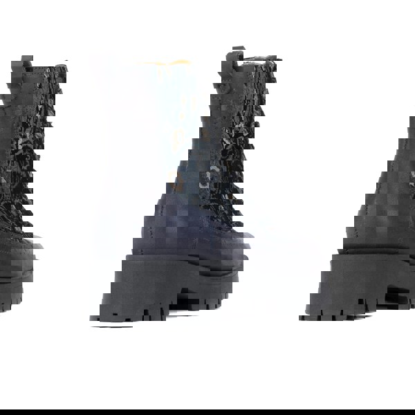 Embassy London Hatter Platform - Matt Blue & Grey & Gold - Women's Leather ankle Lace-up Boot with chunky cleated sole