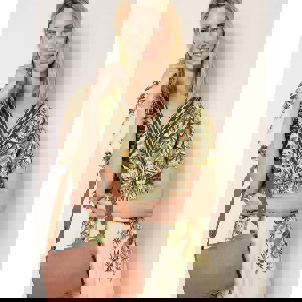 Blue Vanilla Tropical Print Wrap Front Dress