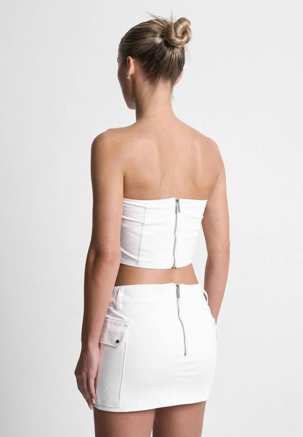 Mixed Fabric Cargo Corset Top - White