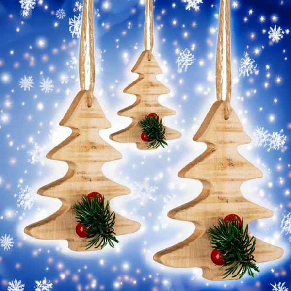 5cm Wooden Craft Xmas Tree Shape Hanging Decoration for Christmas Displays image 4