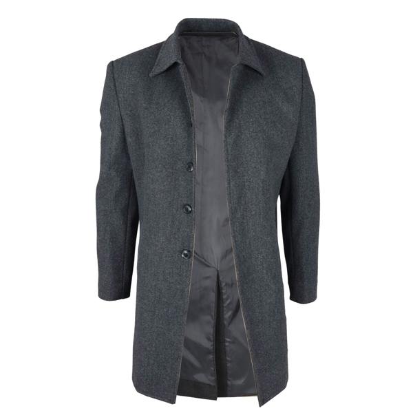 Infinity Leather Men's Wool Blend Classic Collar Grey Overcoat