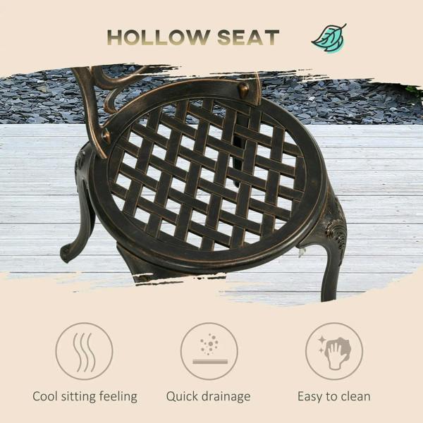 Bronze-tone bistro chair with open circular lattice seat and curved arm