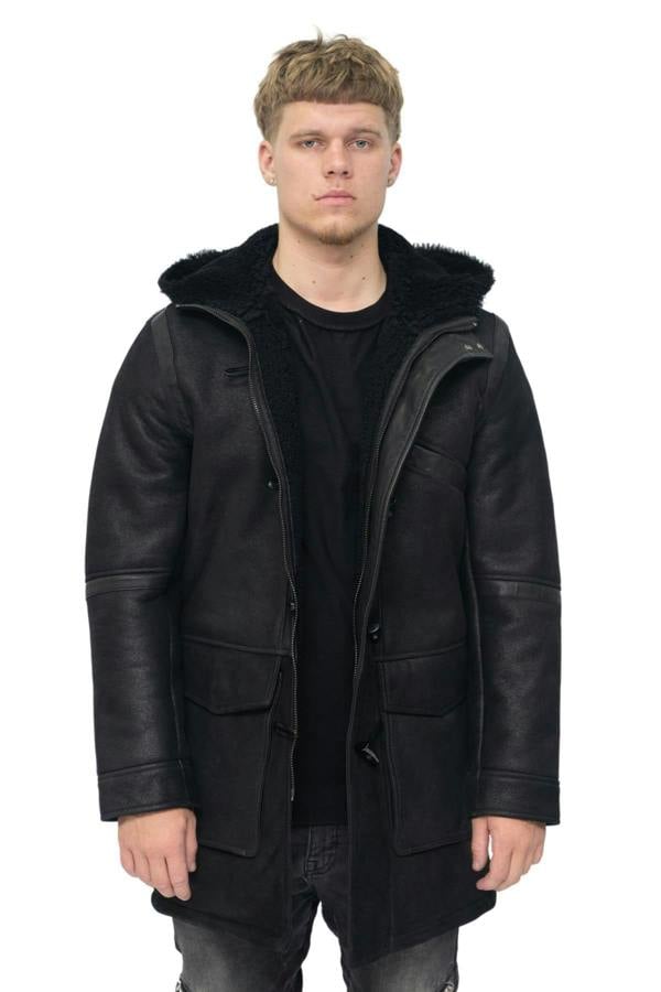 Infinity Leather Mens Winter Sheepskin Leather Hooded Duffle Coat-Langport