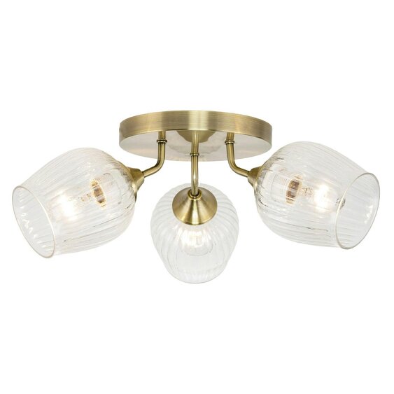 Happy Homewares Modern Chic Antique Brass Ceiling Light with Clear Ribbed Glass Shades