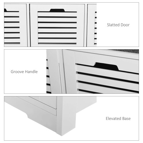 Wyld Haus Vesava Wooden White 3 Drawer Slatted Shoe Storage Bench with Grey Padded Seat