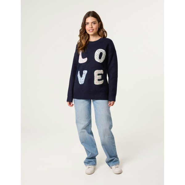 Blue Vanilla Embroidered Love Design Jumper