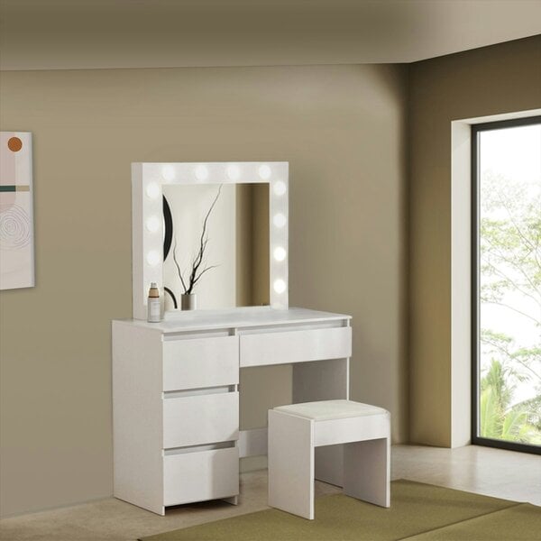 Kosy Koala White Dressing Table Hollywood LED Mirror Makeup Desk Vanity Table Bedroom Furniture