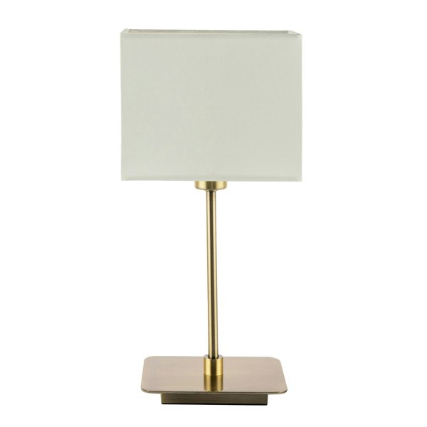 Contemporary Antique Brass Bedside Table Lamp with White Cotton Fabric Shade Image 5