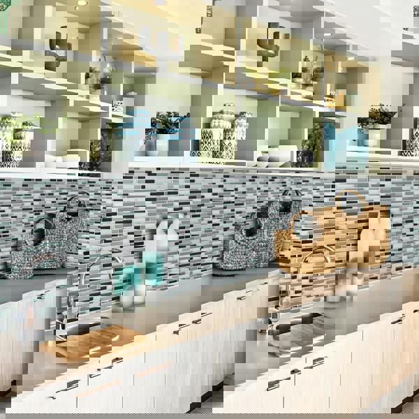 WALPLUS Metallic Turquoise Mosaic Glossy 3D Sticker Tile 30.5 x 15.4cm (12 x 6 in) - 12pcs in a pack