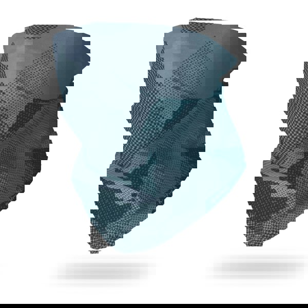 Mountains Blue RUFFNEK® snood with petrol blue and black abstract mountain design, ideal for hiking, cycling, skiing, and outdoor wear.  #HikingGear #CyclingStyle #SkiAccessories